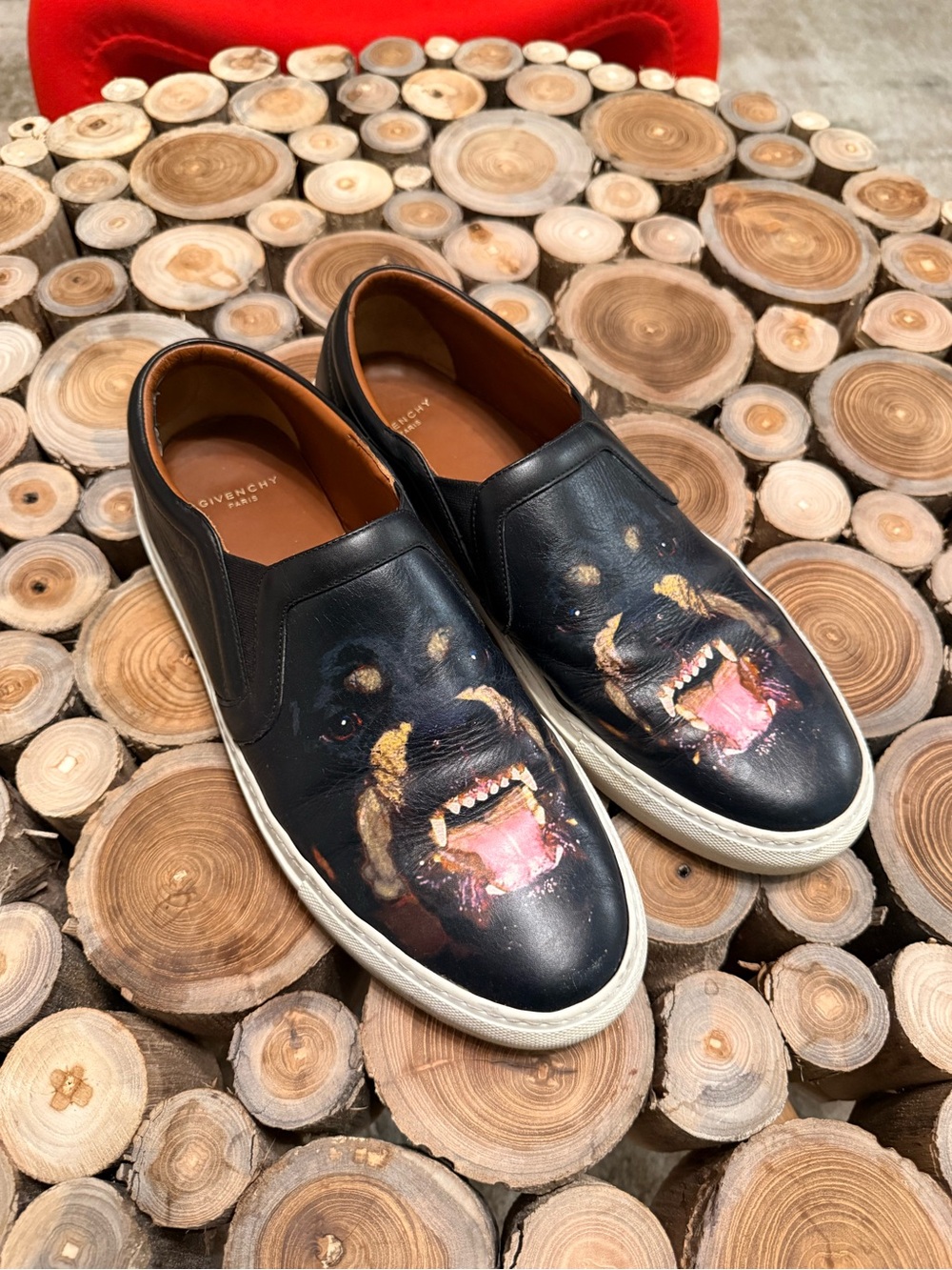 Givenchy Black Leather Rottweiler-Print Slip-On Sneakers